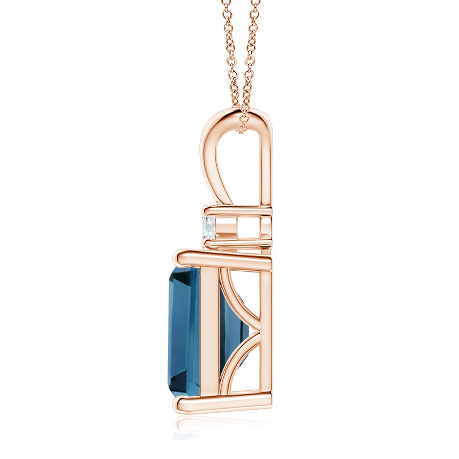 10x8mm AA Emerald-Cut London Blue Topaz Solitaire Pendant with Diamond in Rose Gold side-1