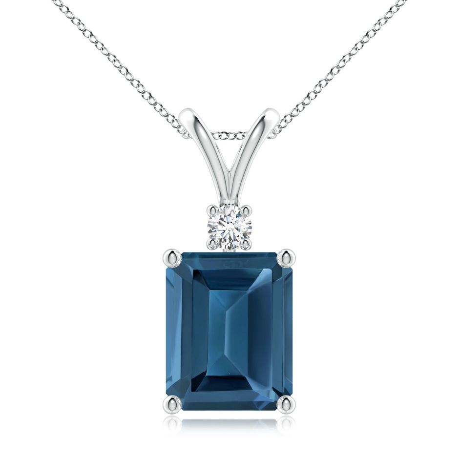 10x8mm AA Emerald-Cut London Blue Topaz Solitaire Pendant with Diamond in White Gold 