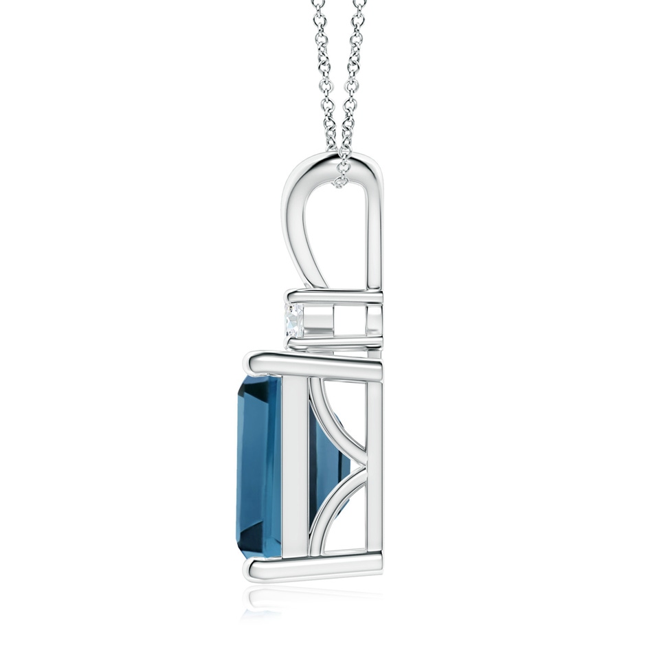 10x8mm AA Emerald-Cut London Blue Topaz Solitaire Pendant with Diamond in White Gold side-1