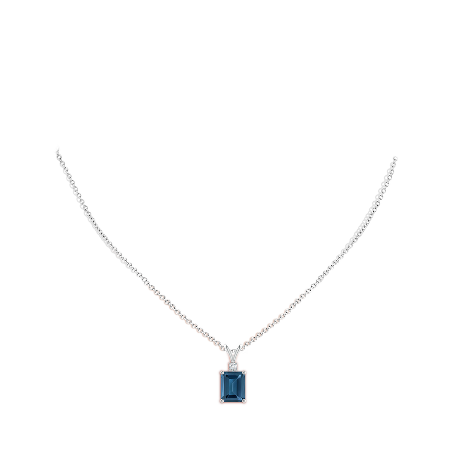 10x8mm AA Emerald-Cut London Blue Topaz Solitaire Pendant with Diamond in White Gold body-neck