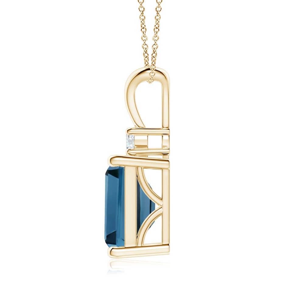 10x8mm AA Emerald-Cut London Blue Topaz Solitaire Pendant with Diamond in Yellow Gold side-1