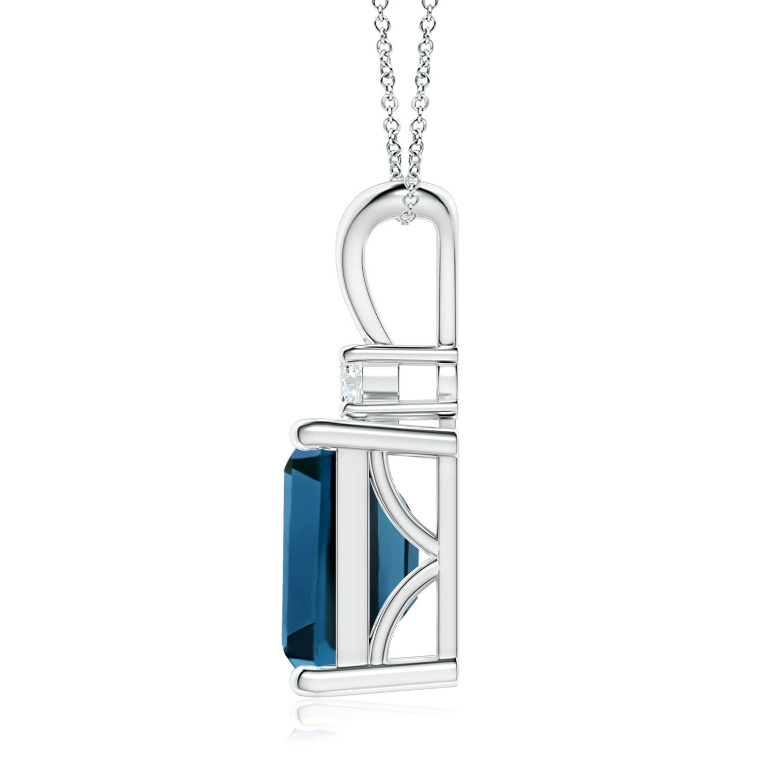 10x8mm AAA Emerald-Cut London Blue Topaz Solitaire Pendant with Diamond in P950 Platinum - side 3