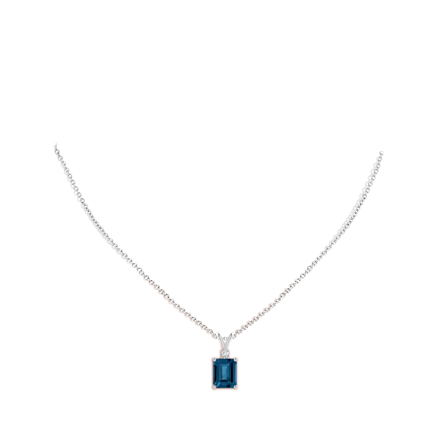 10x8mm AAA Emerald-Cut London Blue Topaz Solitaire Pendant with Diamond in P950 Platinum - body_neck