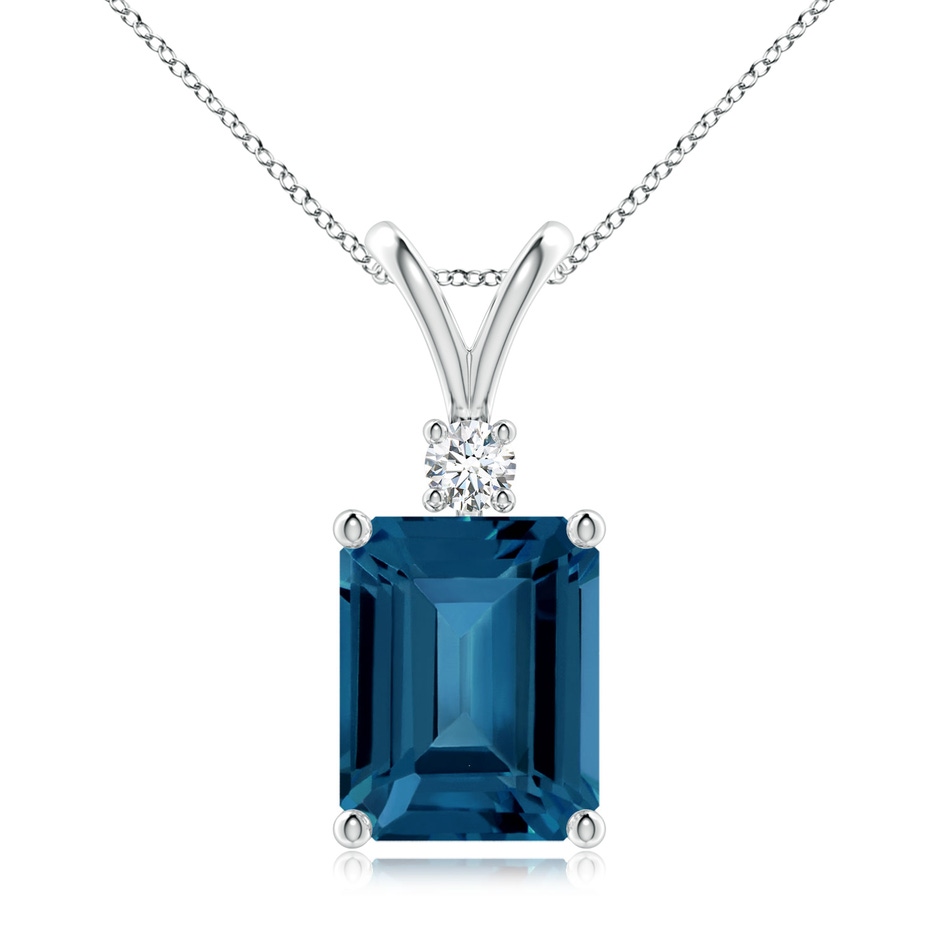 10x8mm AAA Emerald-Cut London Blue Topaz Solitaire Pendant with Diamond in White Gold 