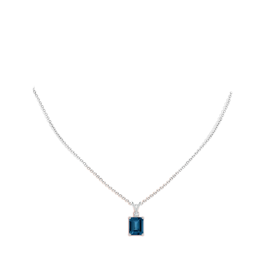10x8mm AAA Emerald-Cut London Blue Topaz Solitaire Pendant with Diamond in White Gold body-neck