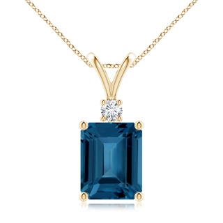 10x8mm AAA Emerald-Cut London Blue Topaz Solitaire Pendant with Diamond in Yellow Gold