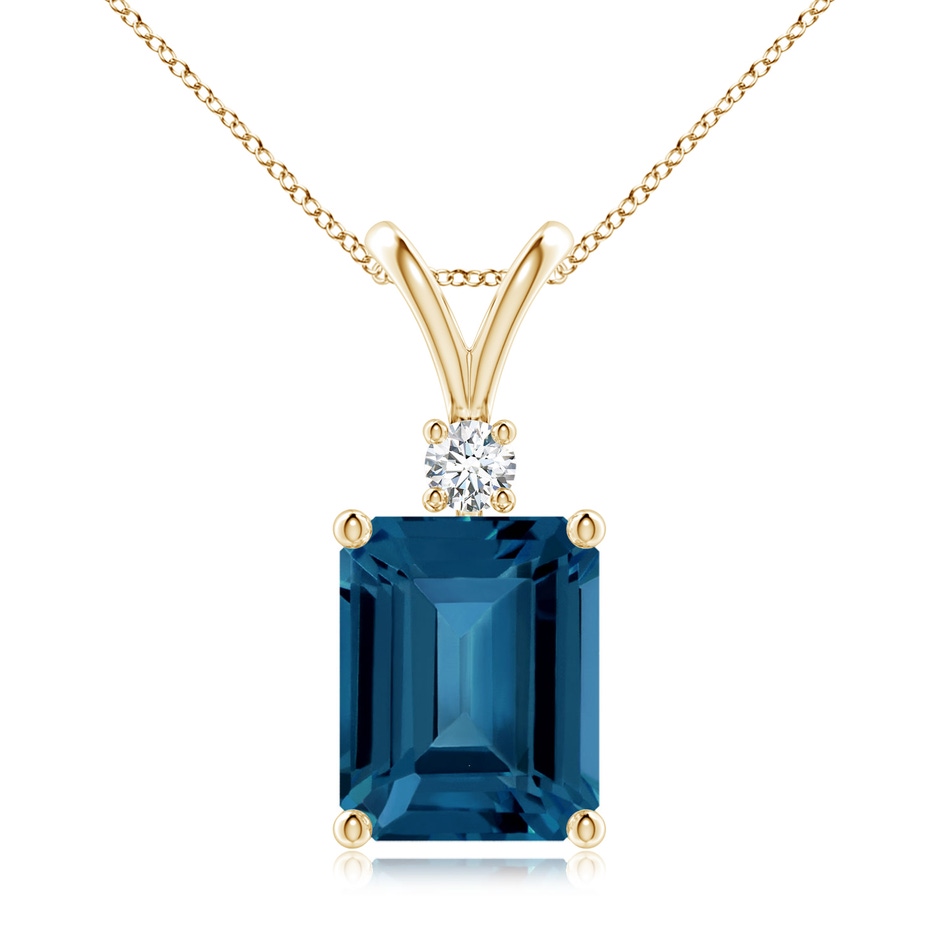10x8mm AAA Emerald-Cut London Blue Topaz Solitaire Pendant with Diamond in Yellow Gold 