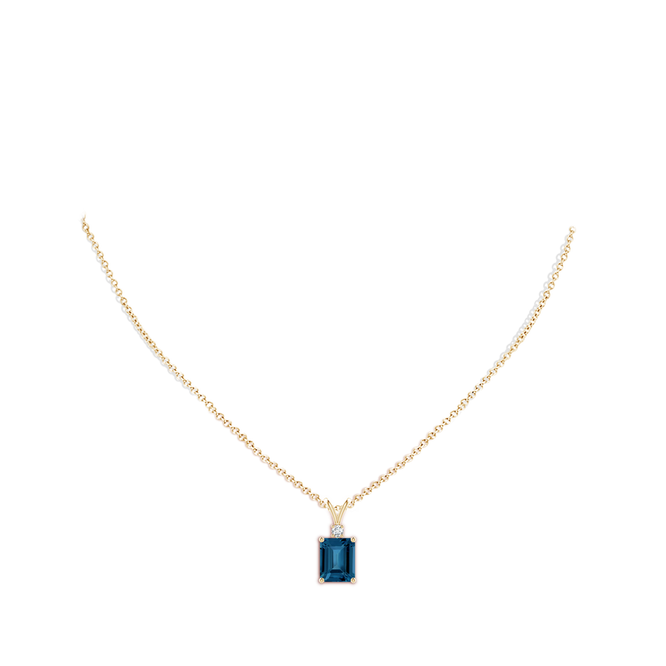 10x8mm AAA Emerald-Cut London Blue Topaz Solitaire Pendant with Diamond in Yellow Gold body-neck