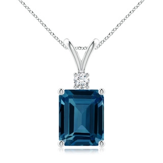 10x8mm AAAA Emerald-Cut London Blue Topaz Solitaire Pendant with Diamond in P950 Platinum