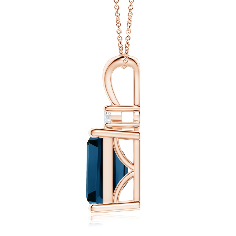 10x8mm AAAA Emerald-Cut London Blue Topaz Solitaire Pendant with Diamond in Rose Gold side-1