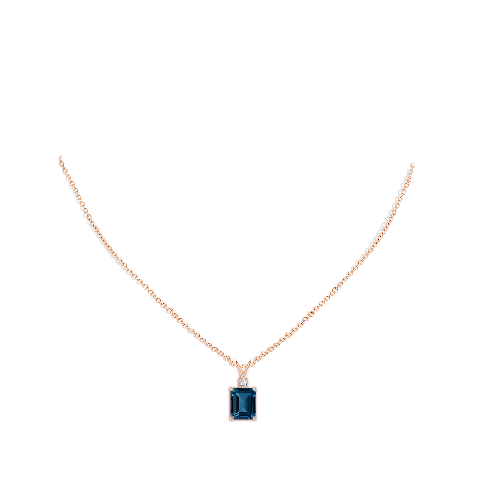 10x8mm AAAA Emerald-Cut London Blue Topaz Solitaire Pendant with Diamond in Rose Gold body-neck