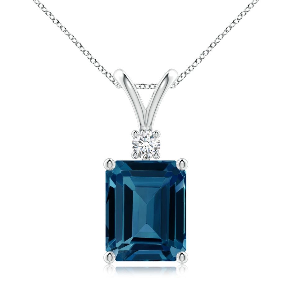 10x8mm AAAA Emerald-Cut London Blue Topaz Solitaire Pendant with Diamond in White Gold 