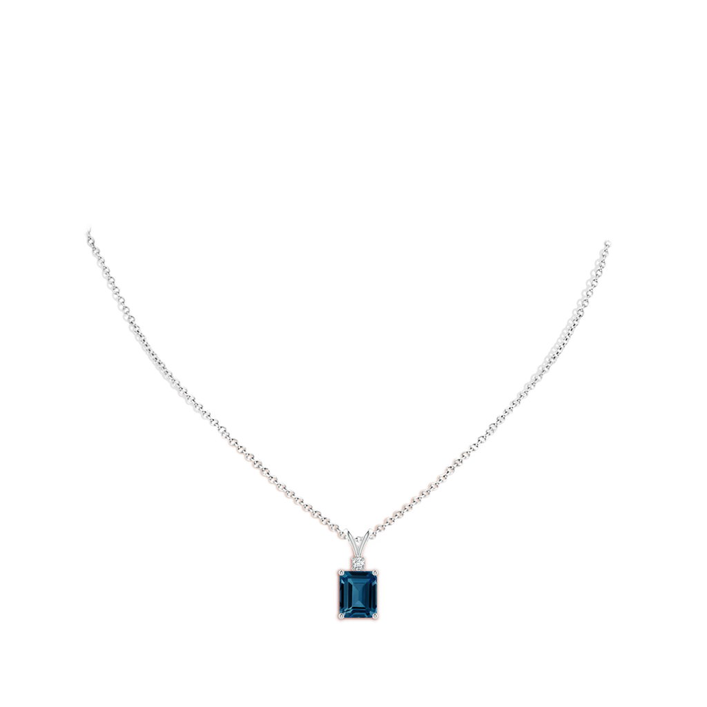 10x8mm AAAA Emerald-Cut London Blue Topaz Solitaire Pendant with Diamond in White Gold Body-Neck