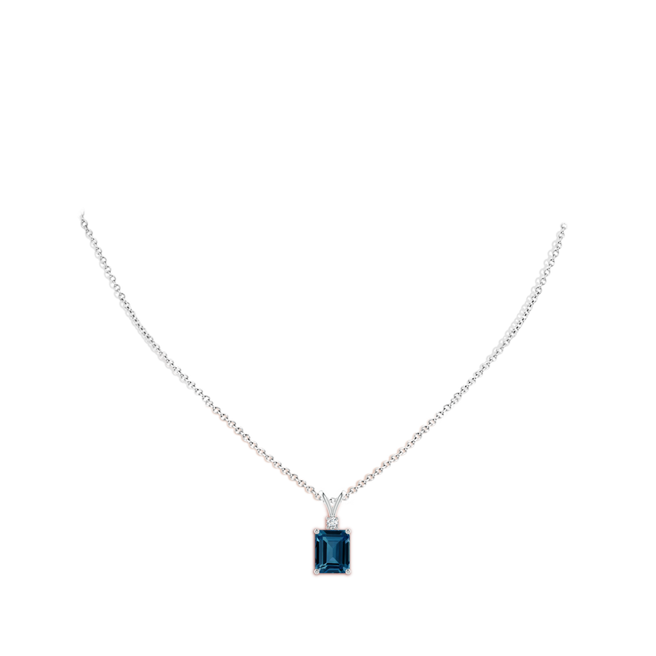 10x8mm AAAA Emerald-Cut London Blue Topaz Solitaire Pendant with Diamond in White Gold body-neck