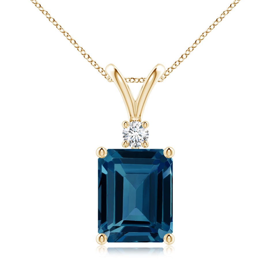 10x8mm AAAA Emerald-Cut London Blue Topaz Solitaire Pendant with Diamond in Yellow Gold 