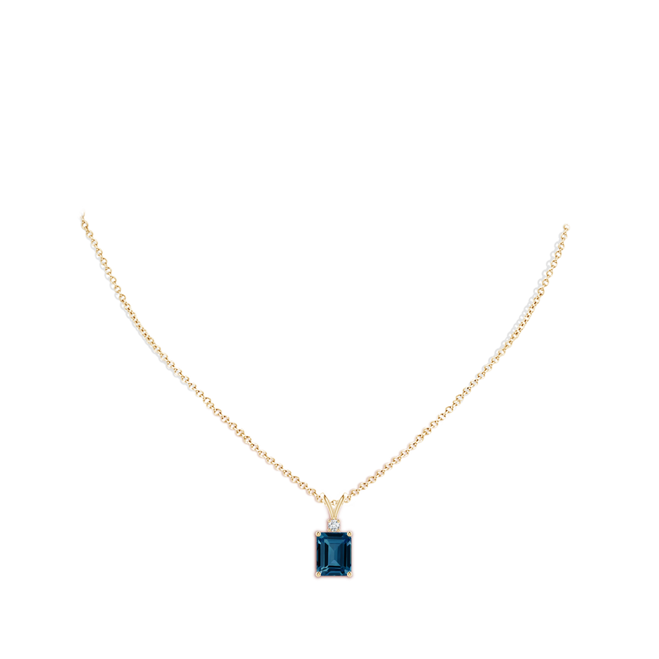 10x8mm AAAA Emerald-Cut London Blue Topaz Solitaire Pendant with Diamond in Yellow Gold body-neck