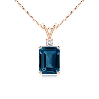 8x6mm AAAA Emerald-Cut London Blue Topaz Solitaire Pendant with Diamond in 9K Rose Gold