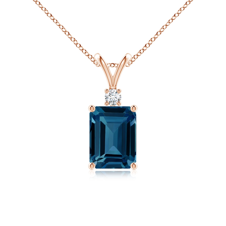 8x6mm AAAA Emerald-Cut London Blue Topaz Solitaire Pendant with Diamond in Rose Gold 