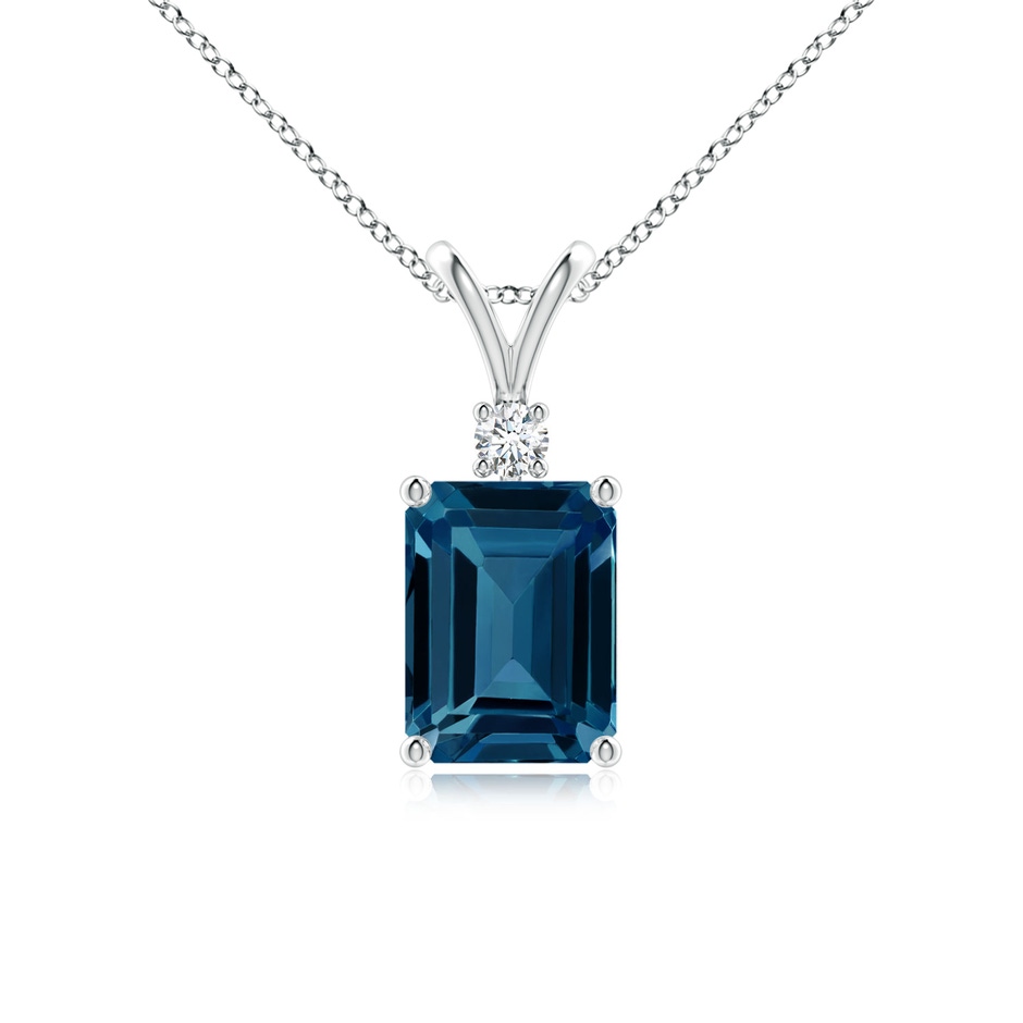 8x6mm AAAA Emerald-Cut London Blue Topaz Solitaire Pendant with Diamond in White Gold 