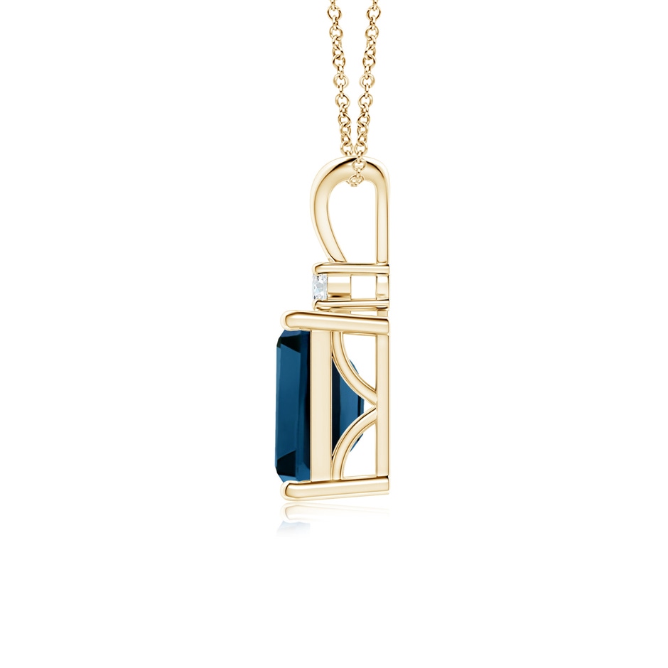 8x6mm AAAA Emerald-Cut London Blue Topaz Solitaire Pendant with Diamond in Yellow Gold side-1