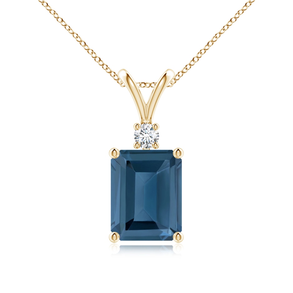 9x7mm A Emerald-Cut London Blue Topaz Solitaire Pendant with Diamond in 9K Yellow Gold 