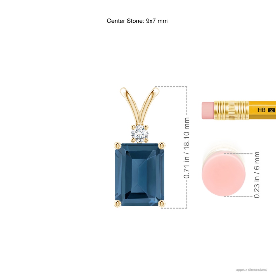 9x7mm A Emerald-Cut London Blue Topaz Solitaire Pendant with Diamond in 9K Yellow Gold product image