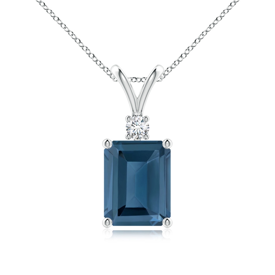 9x7mm A Emerald-Cut London Blue Topaz Solitaire Pendant with Diamond in S999 Silver 