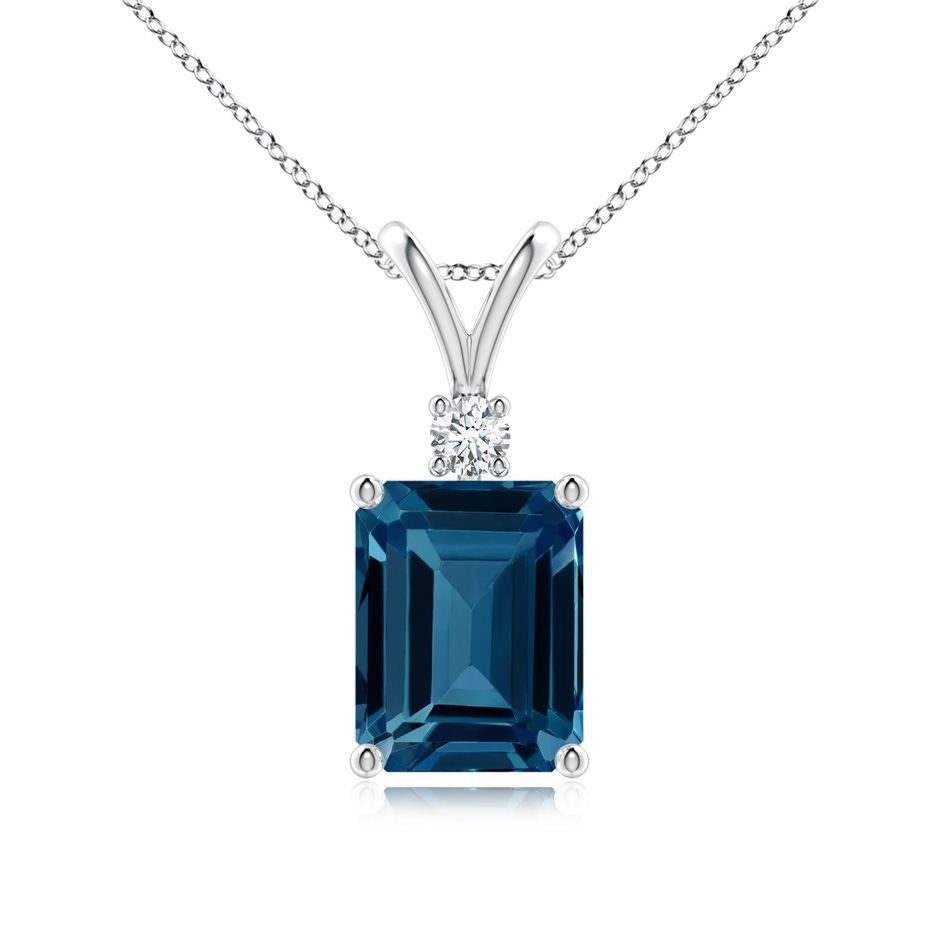 9x7mm AAAA Emerald-Cut London Blue Topaz Solitaire Pendant with Diamond in White Gold 