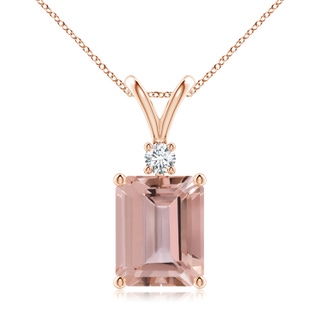 10x8mm AAAA Emerald-Cut Morganite Solitaire Pendant with Diamond in Rose Gold