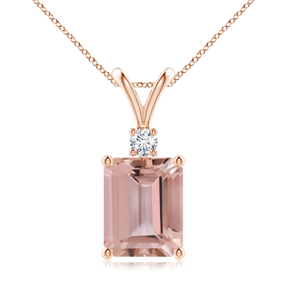 10x8mm AAAA Emerald-Cut Morganite Solitaire Pendant with Diamond in Rose Gold 