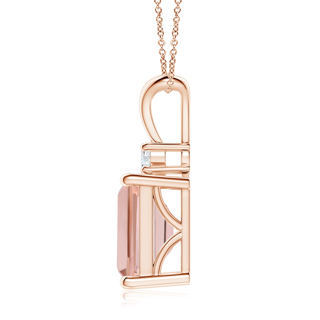 10x8mm AAAA Emerald-Cut Morganite Solitaire Pendant with Diamond in Rose Gold - side_1