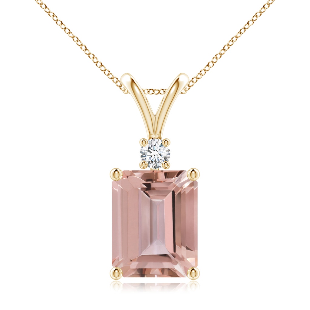 10x8mm AAAA Emerald-Cut Morganite Solitaire Pendant with Diamond in Yellow Gold