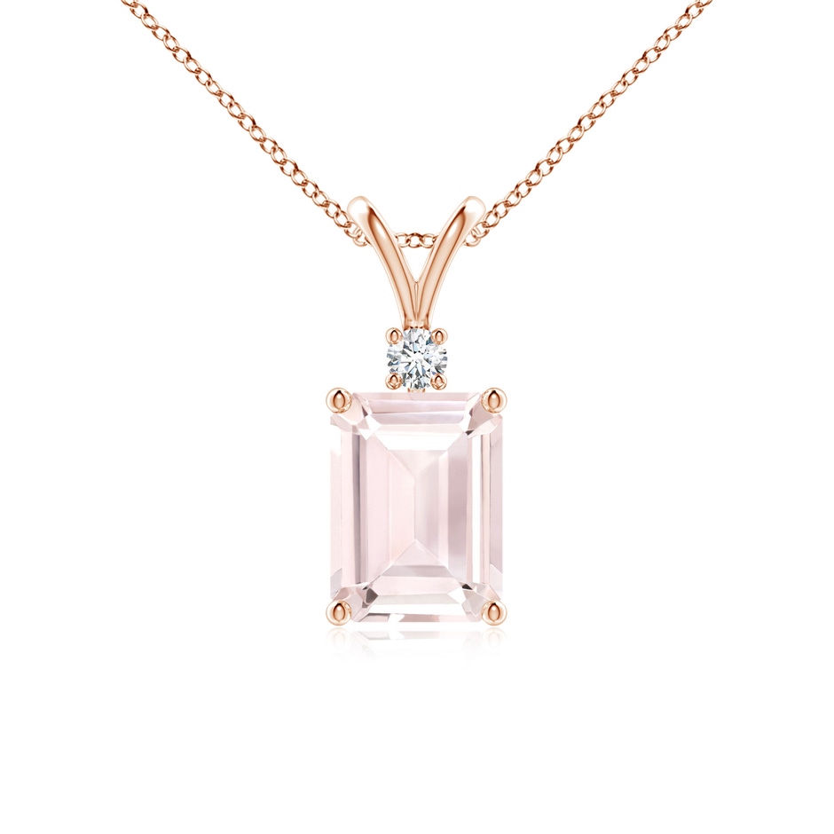 8x6mm A Emerald-Cut Morganite Solitaire Pendant with Diamond in 9K Rose Gold 