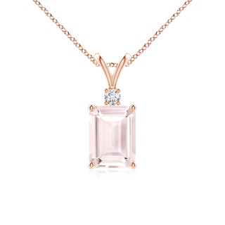 8x6mm A Emerald-Cut Morganite Solitaire Pendant with Diamond in Rose Gold