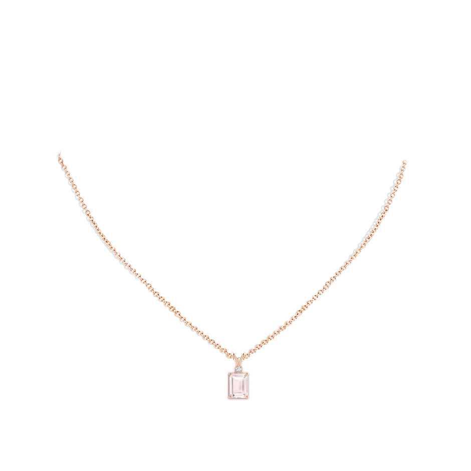 8x6mm A Emerald-Cut Morganite Solitaire Pendant with Diamond in Rose Gold body-neck