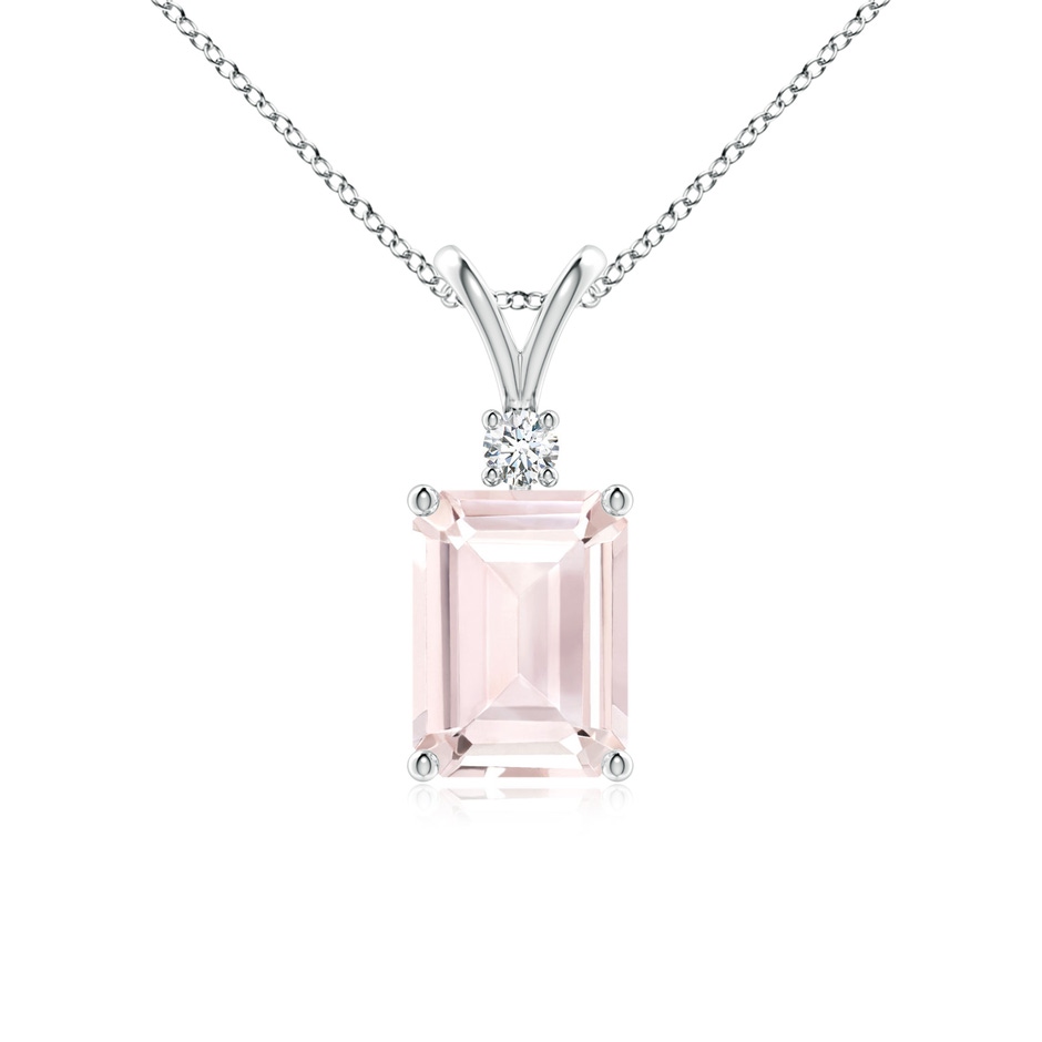 8x6mm A Emerald-Cut Morganite Solitaire Pendant with Diamond in White Gold 