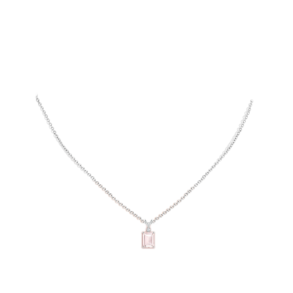 8x6mm A Emerald-Cut Morganite Solitaire Pendant with Diamond in White Gold body-neck