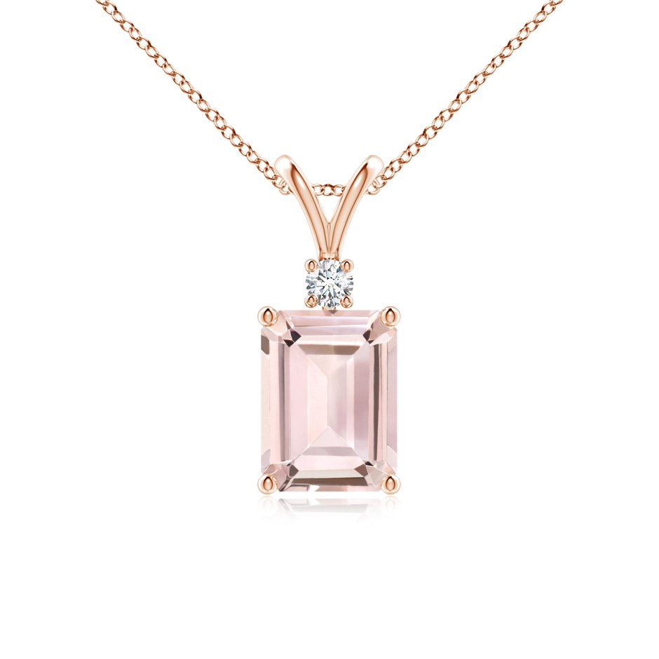 8x6mm AA Emerald-Cut Morganite Solitaire Pendant with Diamond in Rose Gold 