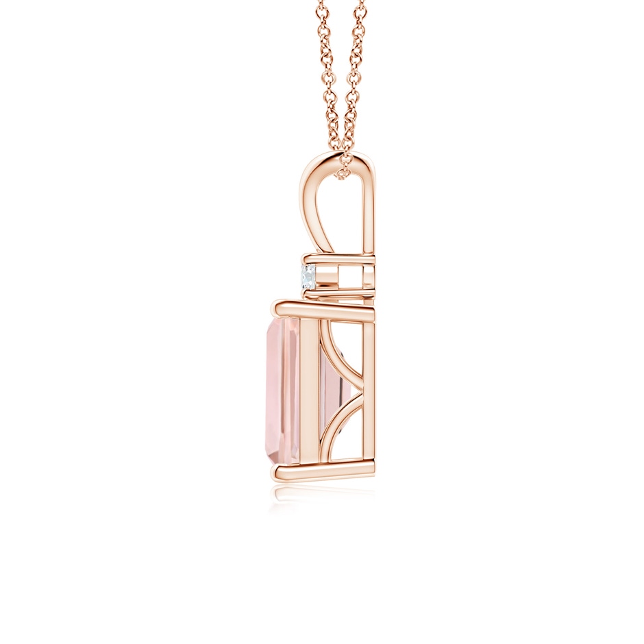 8x6mm AA Emerald-Cut Morganite Solitaire Pendant with Diamond in Rose Gold side-1