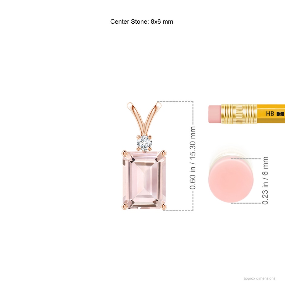 8x6mm AA Emerald-Cut Morganite Solitaire Pendant with Diamond in Rose Gold ruler