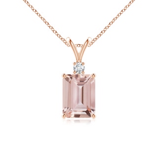 8x6mm AAA Emerald-Cut Morganite Solitaire Pendant with Diamond in 9K Rose Gold