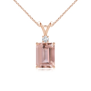 8x6mm AAAA Emerald-Cut Morganite Solitaire Pendant with Diamond in 9K Rose Gold