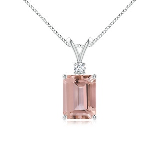 8x6mm AAAA Emerald-Cut Morganite Solitaire Pendant with Diamond in P950 Platinum