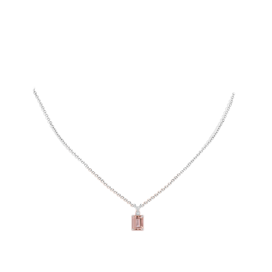 8x6mm AAAA Emerald-Cut Morganite Solitaire Pendant with Diamond in P950 Platinum body-neck