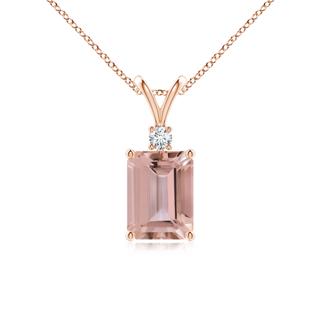 8x6mm AAAA Emerald-Cut Morganite Solitaire Pendant with Diamond in Rose Gold 
