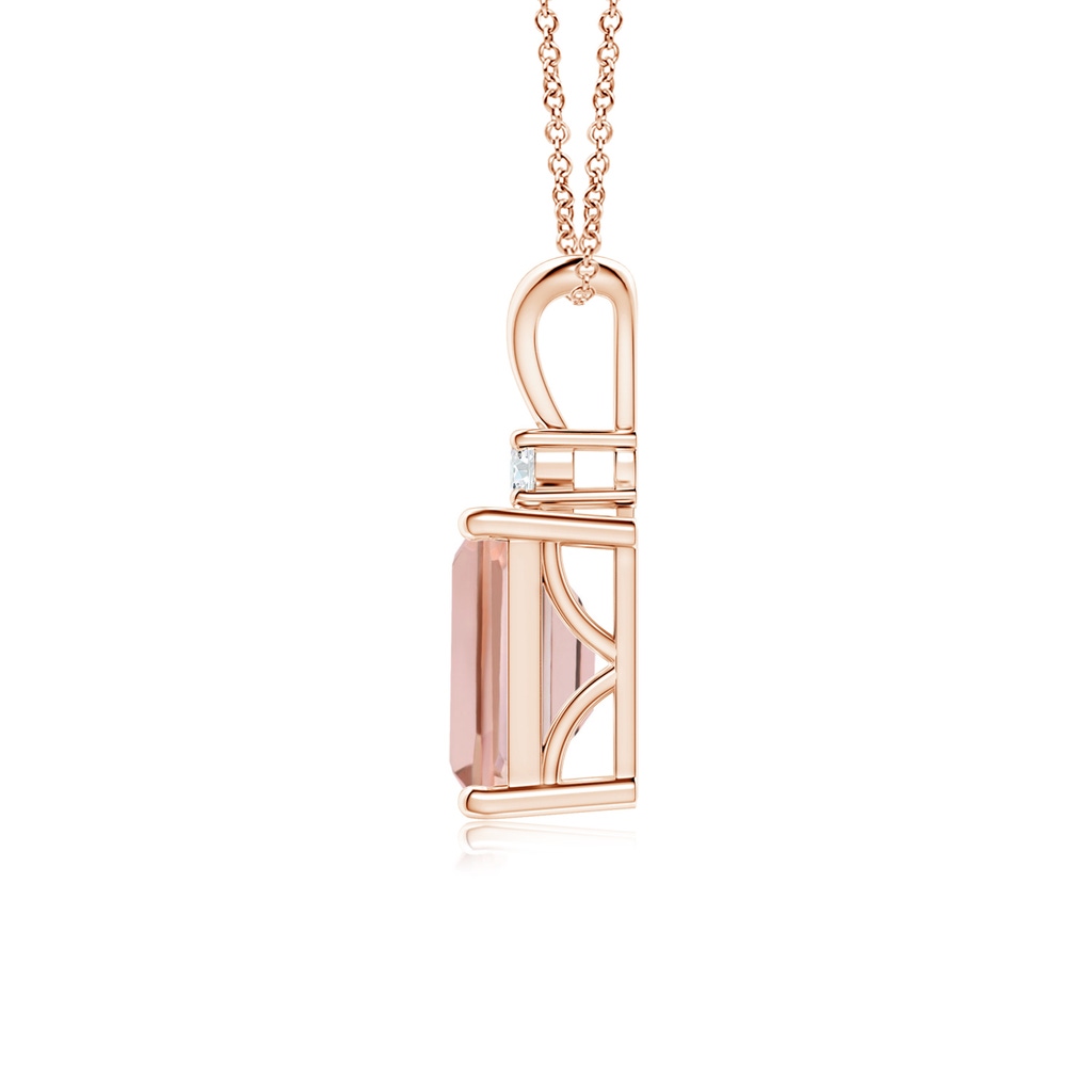 8x6mm AAAA Emerald-Cut Morganite Solitaire Pendant with Diamond in Rose Gold Side-1