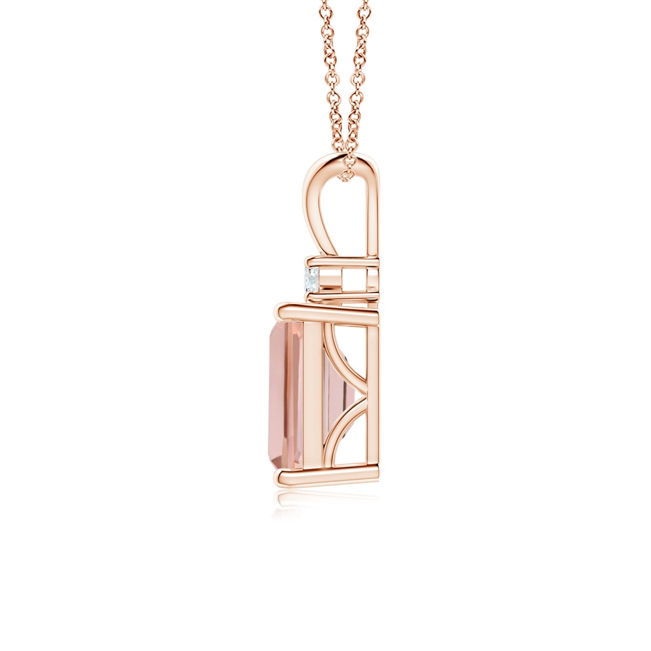8x6mm AAAA Emerald-Cut Morganite Solitaire Pendant with Diamond in Rose Gold side-1
