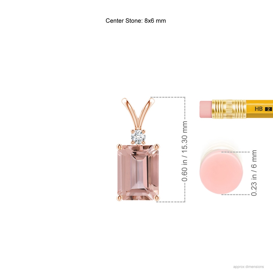 8x6mm AAAA Emerald-Cut Morganite Solitaire Pendant with Diamond in Rose Gold ruler