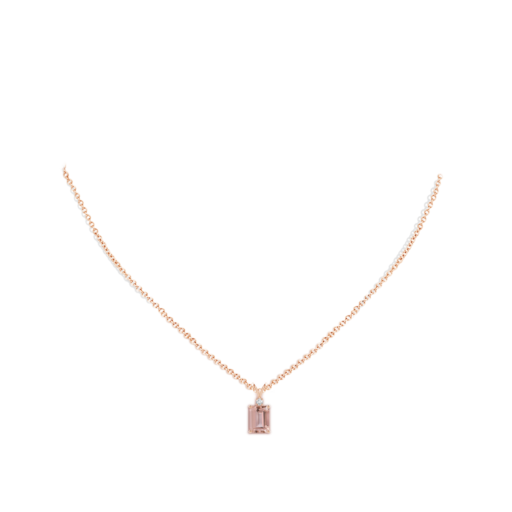 8x6mm AAAA Emerald-Cut Morganite Solitaire Pendant with Diamond in Rose Gold Body-Neck