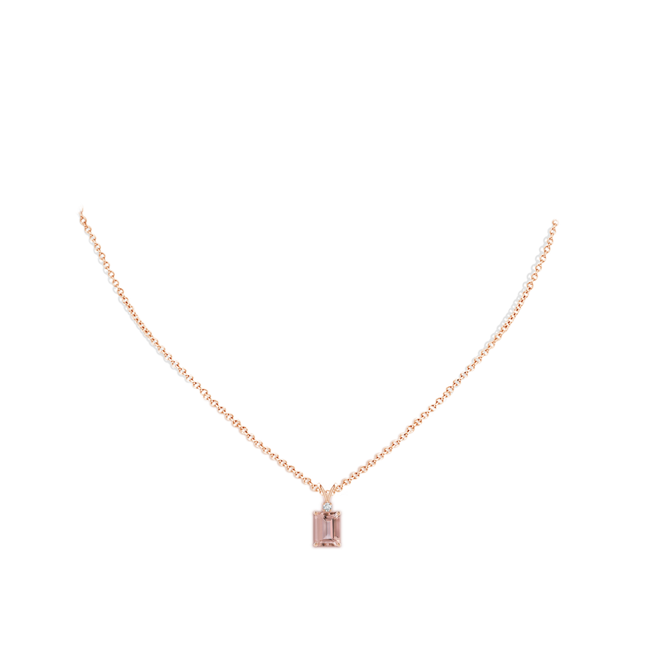 8x6mm AAAA Emerald-Cut Morganite Solitaire Pendant with Diamond in Rose Gold body-neck